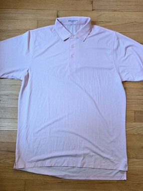 B. Draddy Sport NWOT Men's Medium Golf Polo Shirt Pink White Stripe